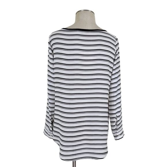 Ann Taylor Loft Blouse Size S Pullover Roll Tab Lightweight High Low Black Cream - Picture 5 of 11